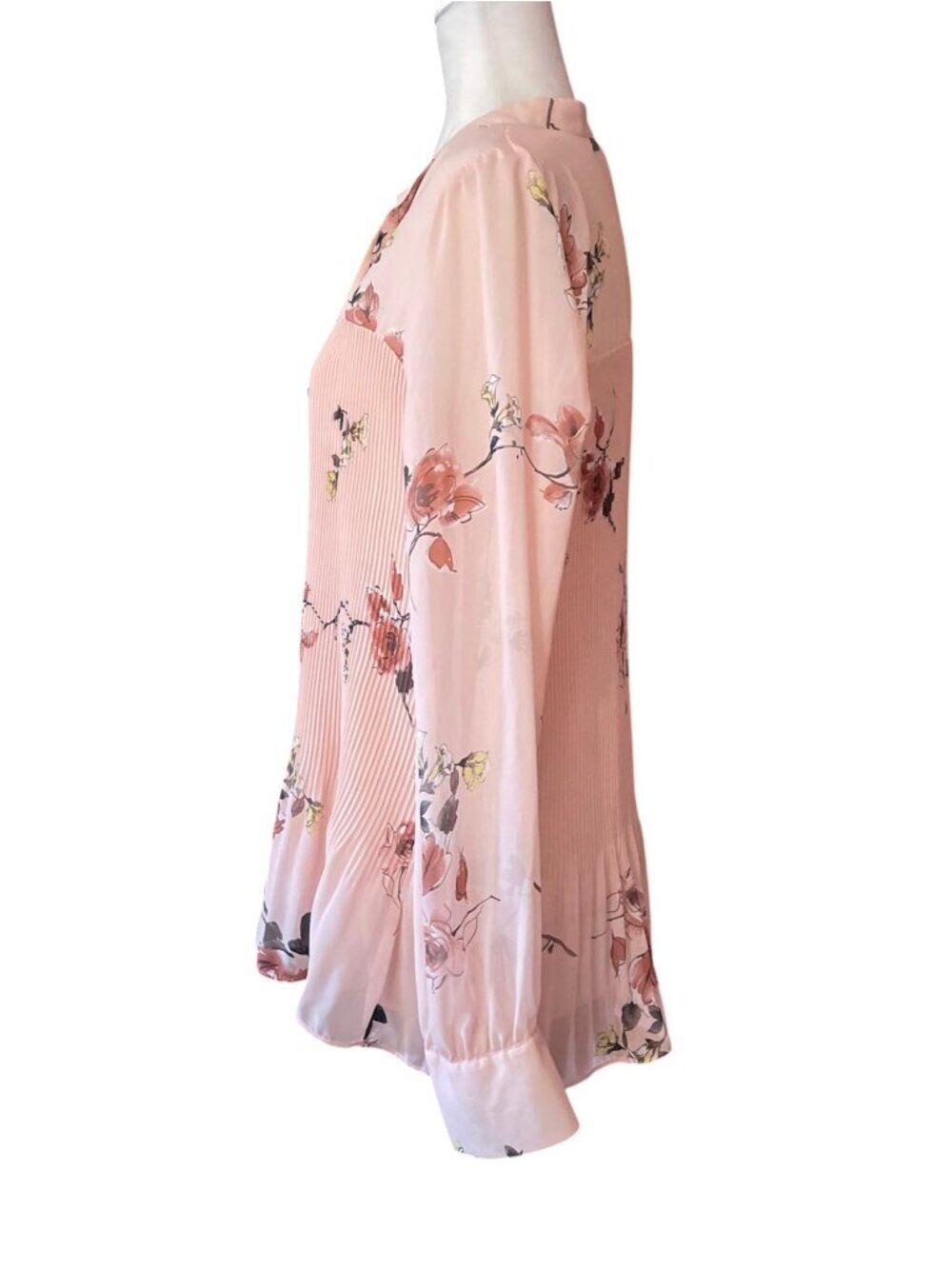 Pleione Blush Pink Floral Pleated Peasant Blouse Top Long Sleeve Size XL Boho - Picture 4 of 10